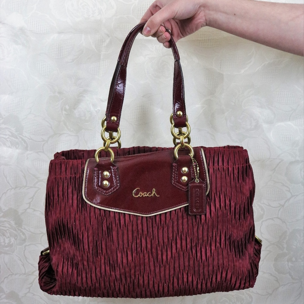 Coach Ashley Gathered Satin/Patent Carryall Tote